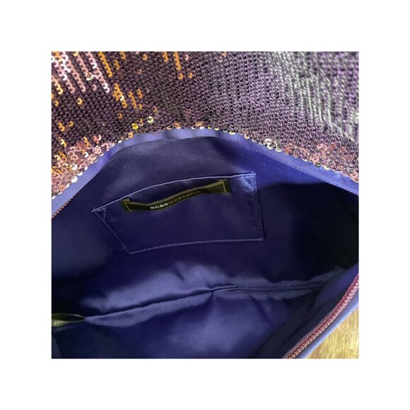 BCBGMAXAZRIA Sparkly Purple Sequin Foldover Clutch Evening Bag - Picture 4 of 5